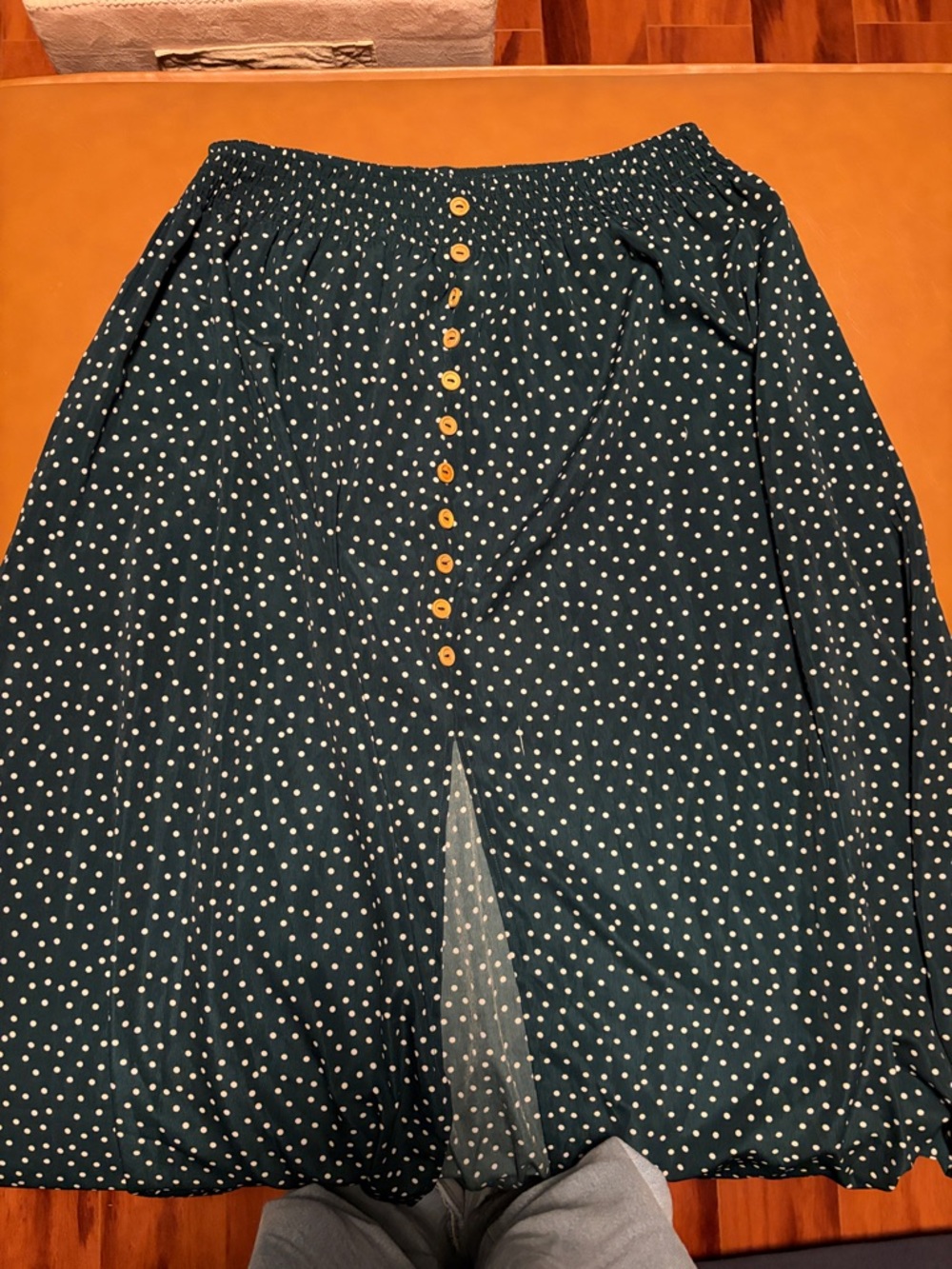 SHEIN Dark Green Polka Dot Midi Skirt with Button Front